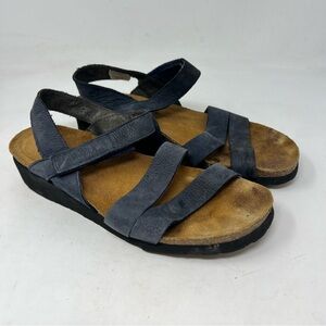 NAOT Kayla wedge sandals size 38 US 7 blue leather comfort